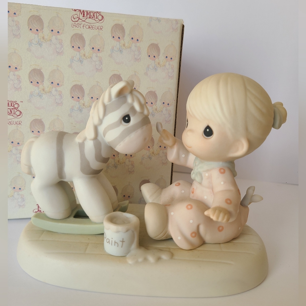 Vintage Precious Moments Child Girl Zebra Porcelain Collectible Figurine